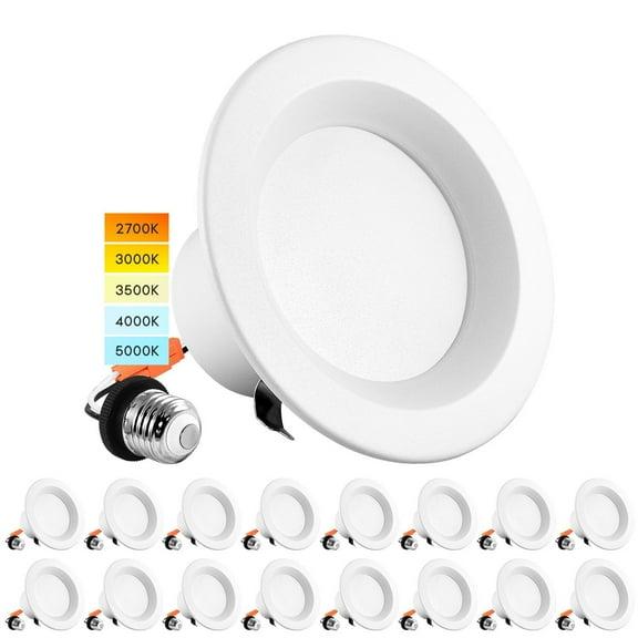 Luxrite 4 inch LED Recessed Can Lights, 5 Color Temperature Selectable, Dimmable, 750 Lumens, Wet Rated, ETL Listed 16-Pack