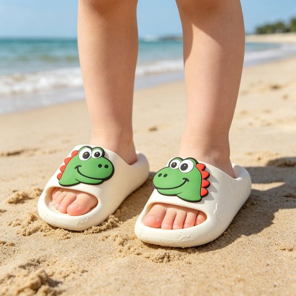 Toddler Kids Cute Slide Sandals Soft Thick Sole Slippers Casual Summer Shoes for Boys Girls Indoor Outdoor White Size 4-4.5 Years