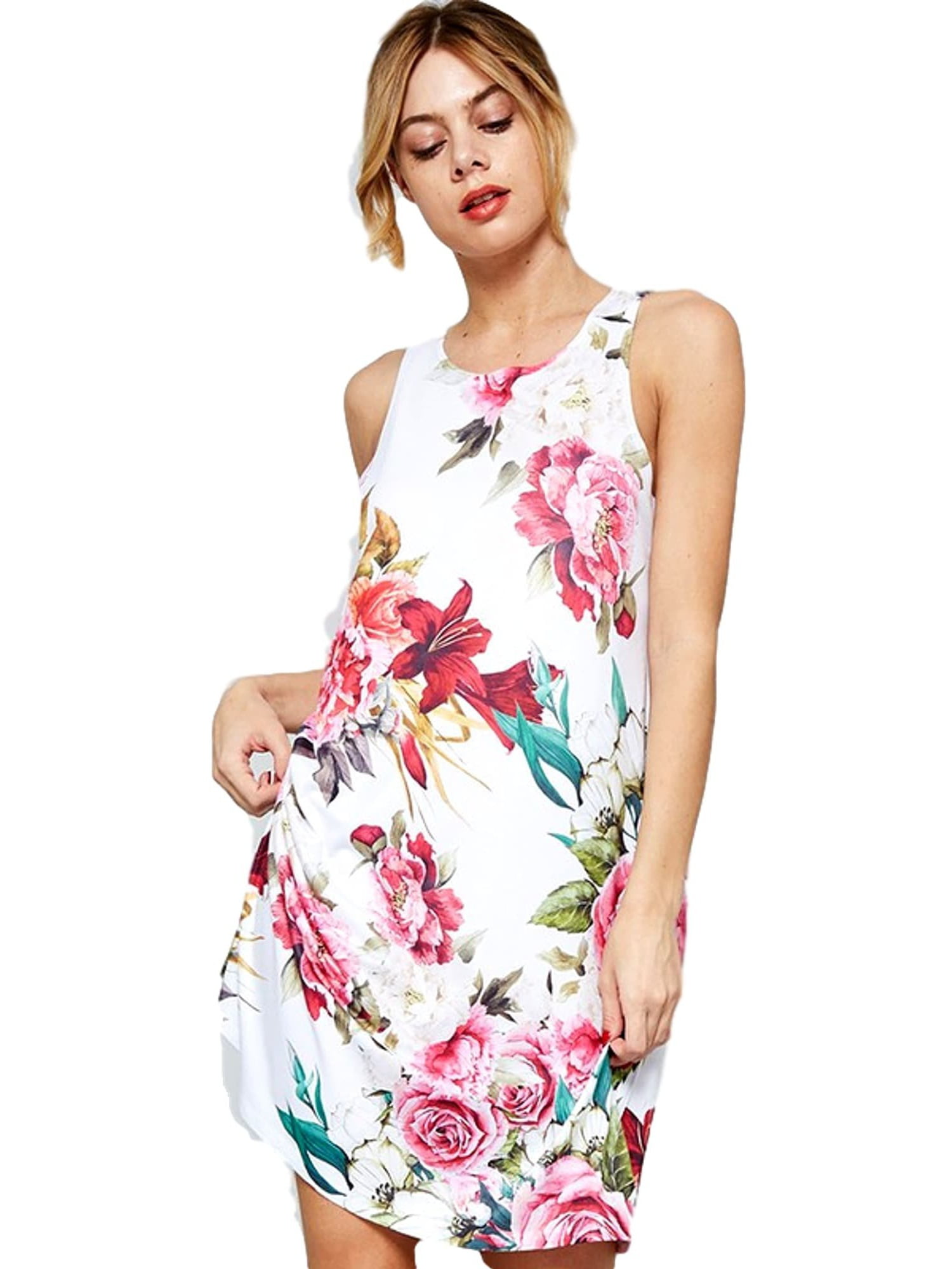 Promesa - Flower Print Sleevelesss Dress, White - Walmart.com - Walmart.com