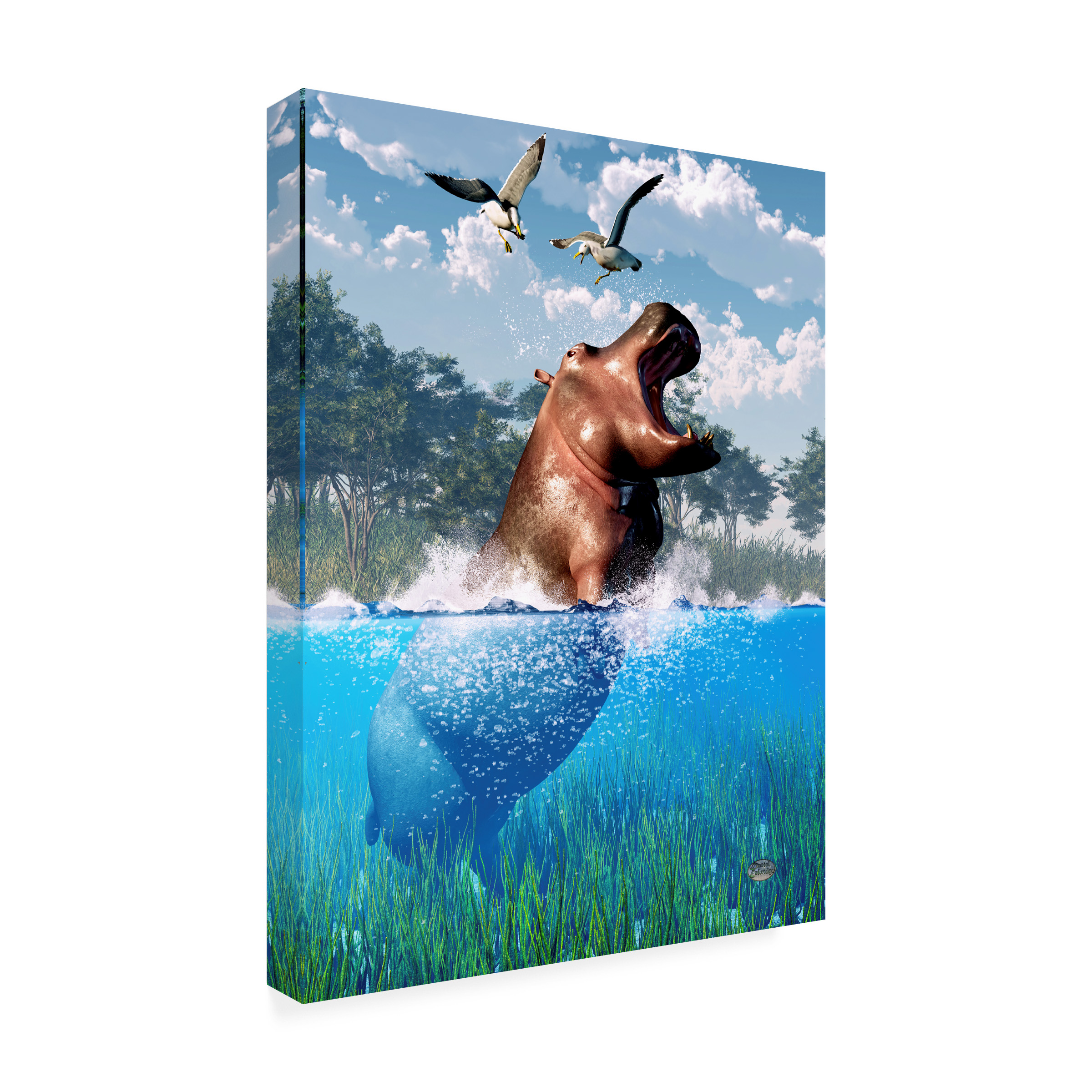 Trademark Fine Art 'Lunging Hippo' Canvas Art by Daniel Eskridge