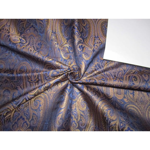 Brocade fabric royal blue/black x metallic GOLD with multi color paisleys 44quot; wide BRO699[5]