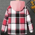thumbnail image 4 of IVEYRTF Kids Plaid Hooded Jacket Long Sleeve Zipper Front Coat Warm Faux Fleece Lined Outerwear with Large Pockets Fashionable Thick Fall Winter Coat for Big Kids(Hot Pink,10-11 Years), 4 of 5