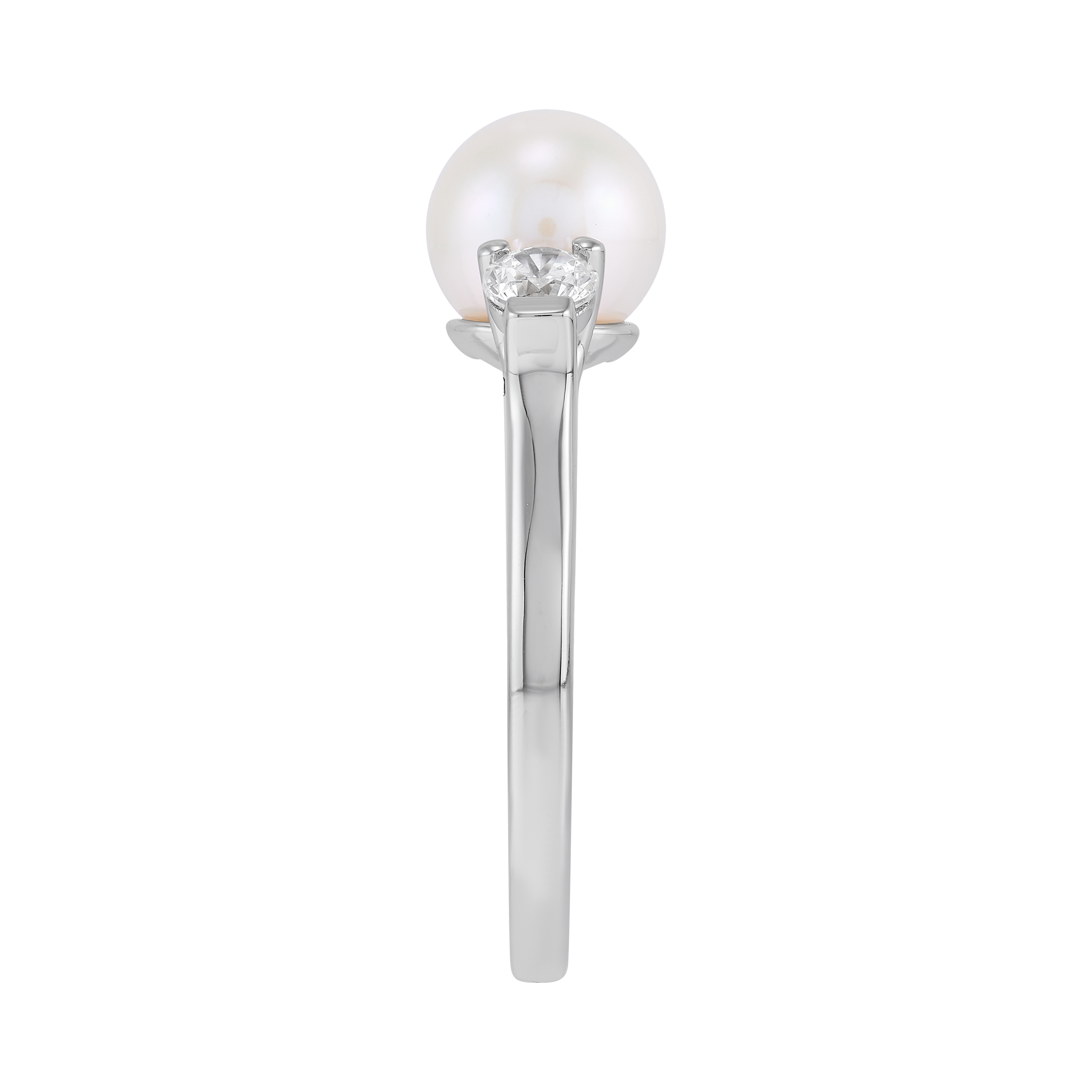 Brilliance Fine Jewelry Round White Freshwater Pearl and White Cubic Zirconia Ring in Sterling Silver