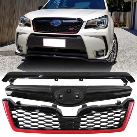 Fit 2014-2018 Subaru Forester STI-Style ABS Front Grille Bumper Grill w/Red Trim