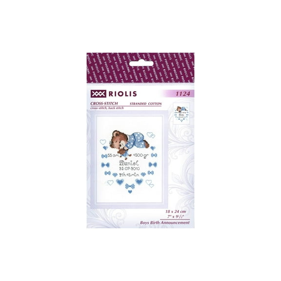 Riolis Cross Stitch Kit Boys Birth Announcement