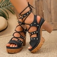 thumbnail image 2 of Rokment Womens Punk Studded Platform Strappy Gladiator Sandals 2026 Casual Leather Open Toe Chunky Block High Heels Dress Summer Shoes Comfortable Black Size 8.5, 2 of 5
