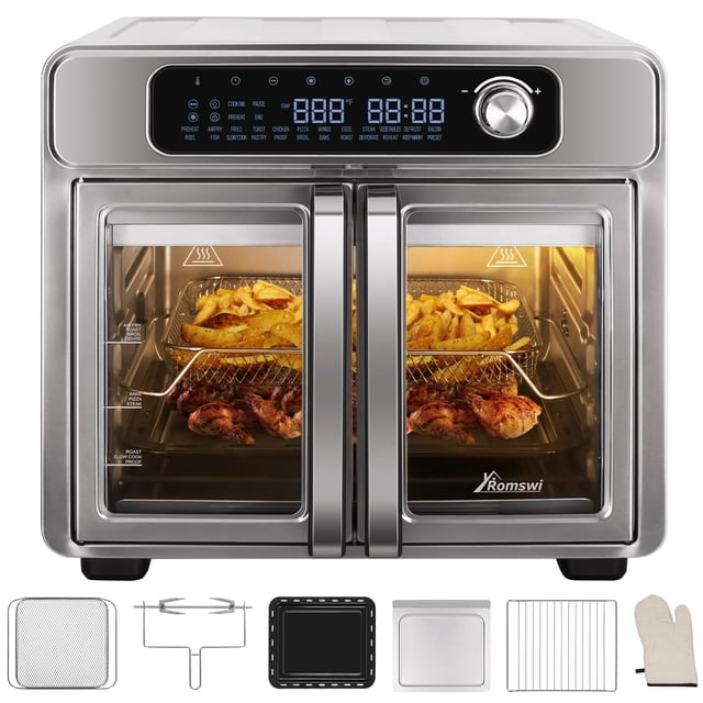 Freidora y horno tostador Romswi 26 QT, puerta francesa, 24 funciones
