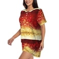 thumbnail image 2 of Bingfone Red Gold Glitter Print Pajamas Sets for Women Soft Short-Sleeved Pjs with Lounge Shorts Two Piece Sleepwear, 2 of 8