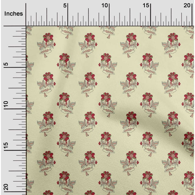 oneOone Cotton Silk Fabric Leaves & Floral Block Printed Fabric 1 Yard 42 Inch Wide