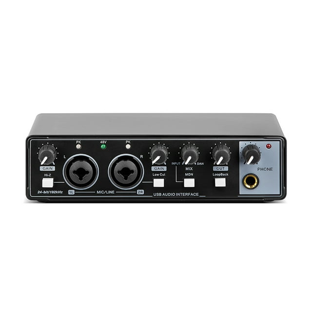 Eigraketly Audio de grado con entrada de 2 vías Salida de 2 vías Tarjeta de sonido Alimentación fantasma de 48 V 24 bits/192 KHz Artesanía Negro