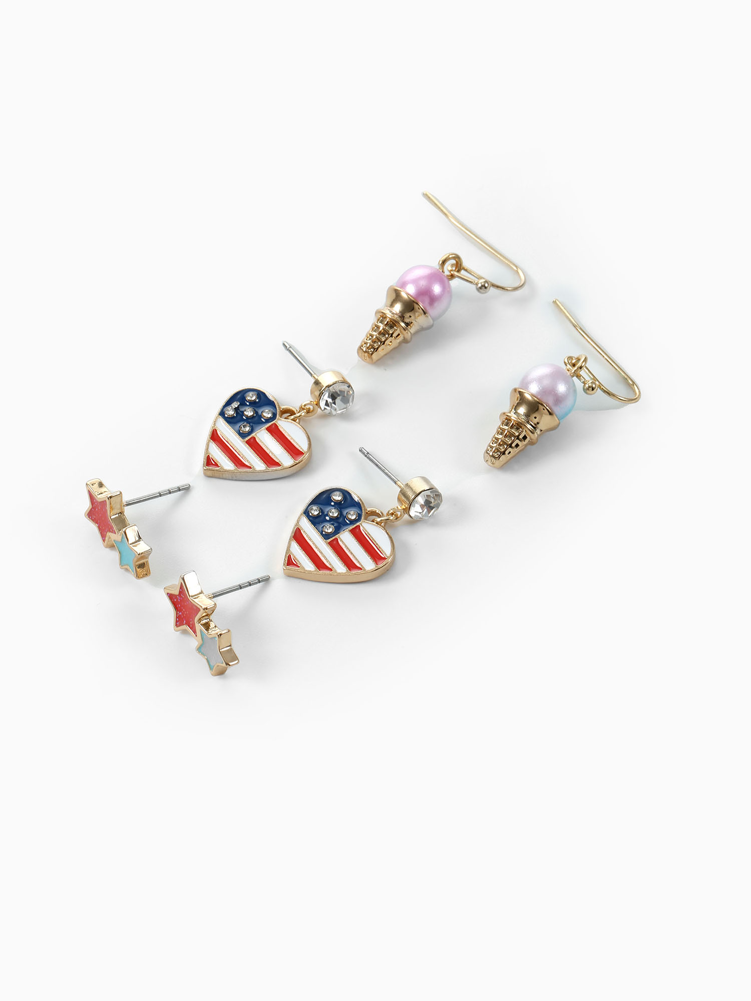 Way to Celebrate Americana Patriotic Star, Heart, and Ice Cream Earring Trio