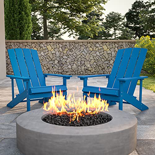 Flash Furniture Set of 2 Charlestown All-Weather Poly Resin Wood Adirondack Chairs in Blue