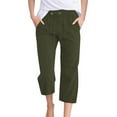 thumbnail image 3 of QATAINLAV Linen Capri Pants for Women Summer Casual Lightweight Cropped Trousers Drawstring Straight Capris with Pockets Beach Outfits Army Green XXL Mother's Day Gifts, 3 of 7