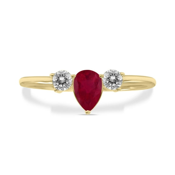 SZUL Women's 1/2 Carat TW Pear Shape Ruby and Diamond Ring in 10K Yellow Gold