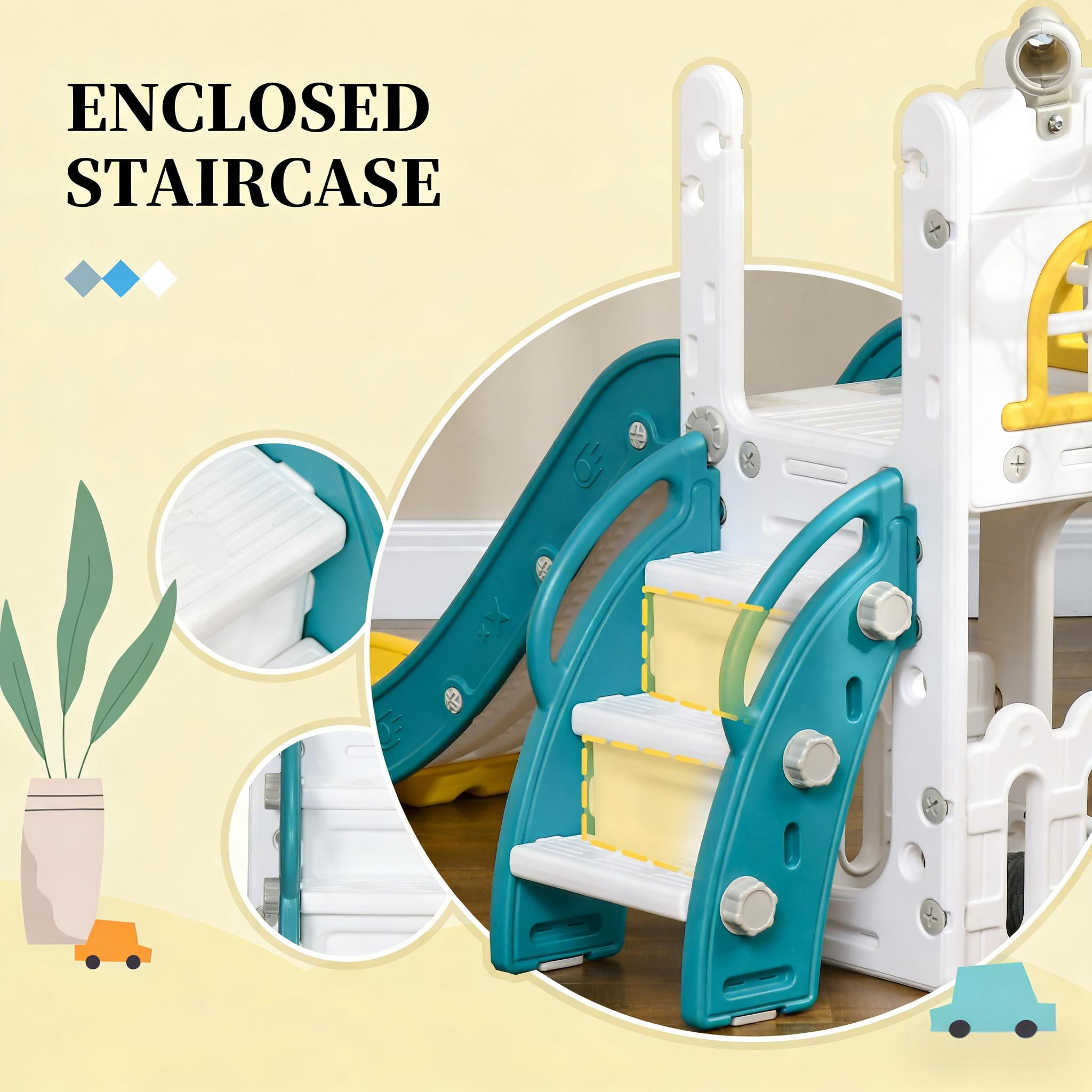 5-in-1 Toddler Slide with Basketball Hoop, Kids Play Climber with Telescope & Storage Basket, Non-Slip Steps, HDPE Play Equipment for 1-3 Years Old, Max Load 66 lbs