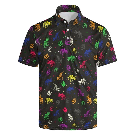 Men's Polo Shirts Short Sleeve with Button Front and Printed Shirt