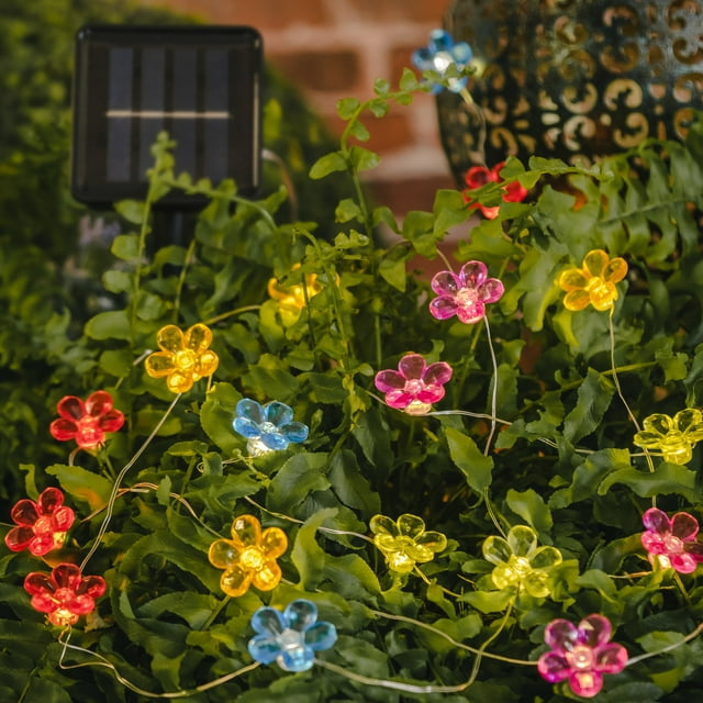 Mainstays Outdoor Solar 30CT Multicolor LED Flower String Lights