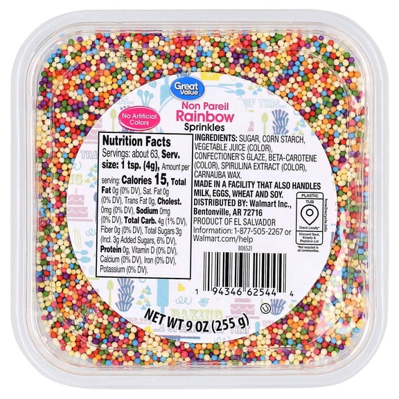 Great Value Rainbow Non Pareil Decorating Sprinkles, 9 oz