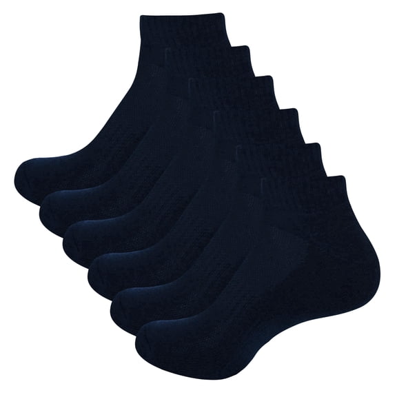 MANARC Men Women Cotton Ankle Socks Soft Comfortable Durable Breathable Reinforced Double Layer Cushioned Anti Slip Off with Ribbed Instep for A Firm Grip 3 Pack Navy Blue.