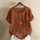 thumbnail image 2 of Vestidos Casuales Para Mujer, Blusas De Mujer De Moda Blusa informal de lino con cuello redondo, manga corta y botones para mujer, 2 of 4