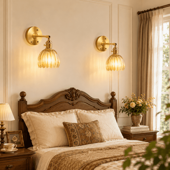DONGPAI 2 Pack Vintage Battery Operated Wall Sconce with Amber Tulip Glass Lampshade Wireless Rechargeable Wall Light with Remote Control for Bedside Bedroom Doorway