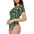 thumbnail image 2 of Fotbe Women Short Sleeve Bodysuit Round Neck Green Snakeskin Bodysuit For Women Round Neck Scoop Neck Long Sleeve Stretch Tops Jumpsuit-Medium, 2 of 9
