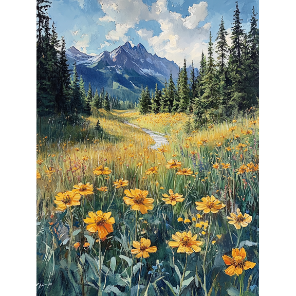 Mountain Meadow Wildflowers Canvas Art Print， Suitable for Living Room， Hallway and Kitchen Decoration.