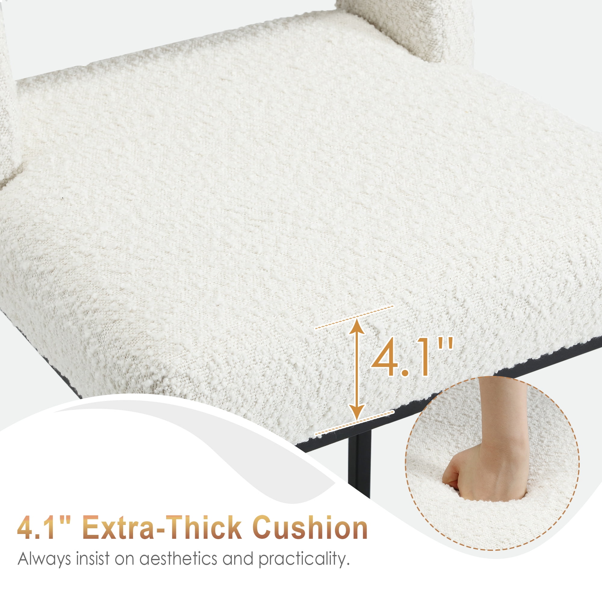 Zesthouse 18.3" Modern Dining Chairs Set of 4, Boucle Fabric Dining Room Chairs with High Back and Metal Legs, Armless Upholstered Side Chair for Dining Room Kitchen, White