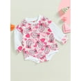 thumbnail image 3 of Arvbitana Baby Girls Valentine's Day Romper Romantic Print Ribbed Long Sleeves Bodysuit Spring Casual Loose Jumpsuits Tops for Infant 0-24M, 3 of 8