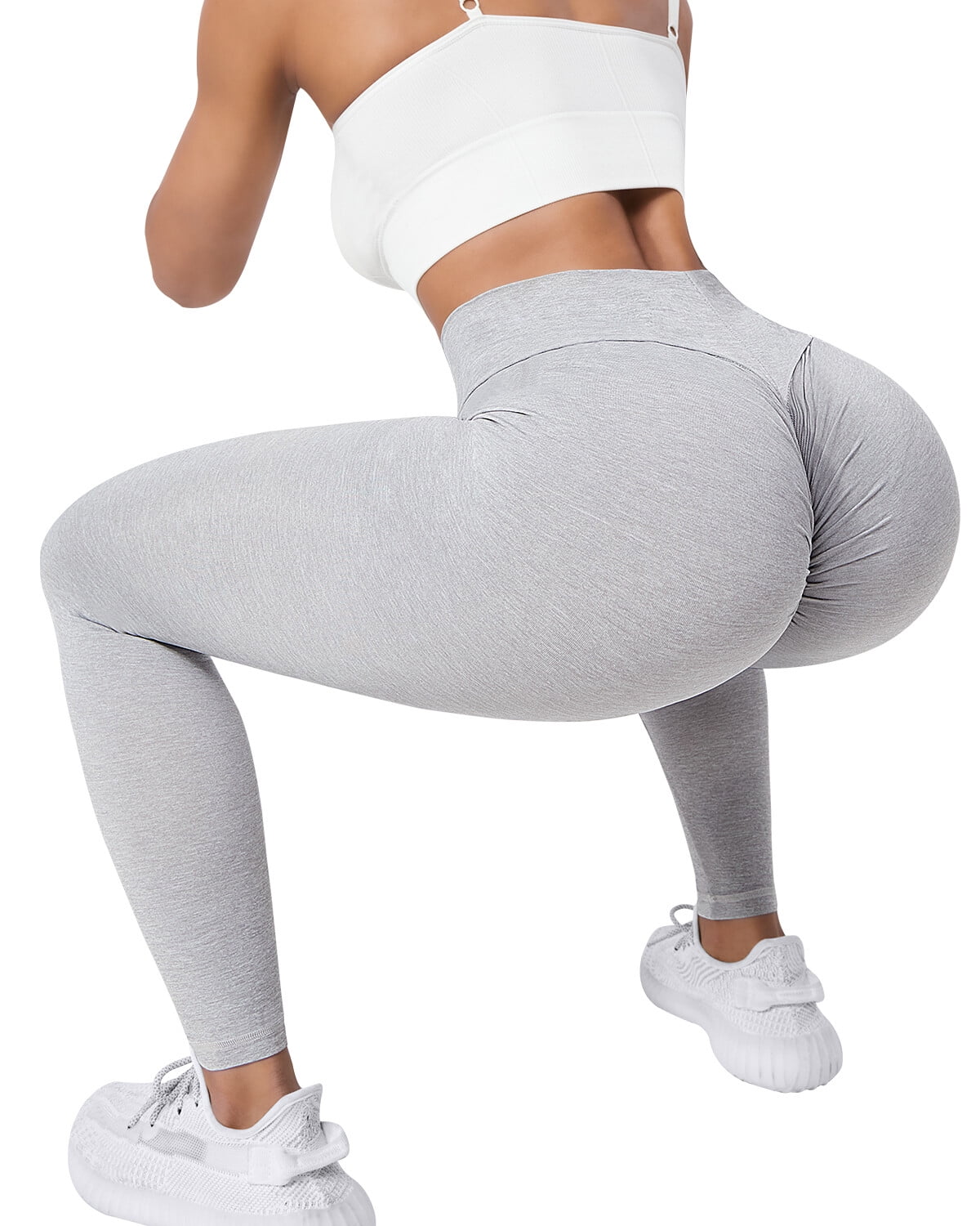 A AGROSTE High Waisted Booty Yoga Pants Seamless Butt Lifting leggings  Workout Gym Butt Leggings White-XL 