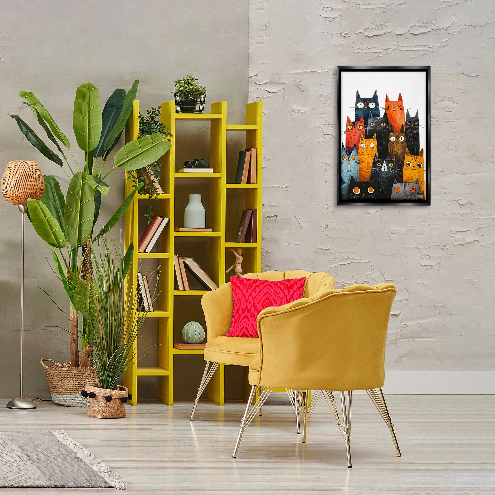 Stupell Industries Fun Peeking Cat Faces Animals & Insects Painting Black Floater Framed Canvas Art Print Wall Art, 17 x 25