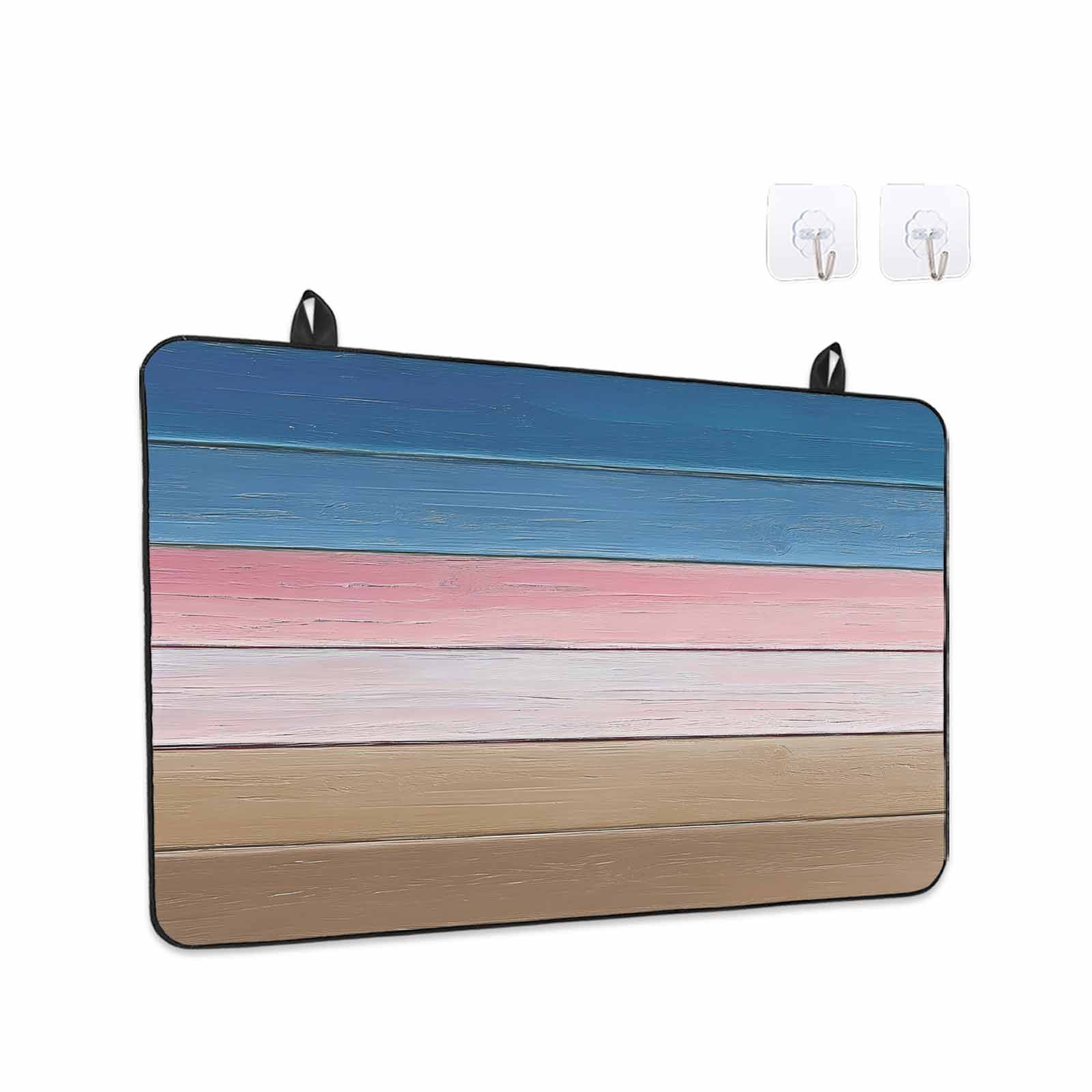 Pink Blue Brown Stove Top Cover for Electric Stove, Heat-proof & Non Slip Glass Top Stove Cover Protector, Farmhouse Gradient Wooden Plank Art Kitchen Flat Cooktop Rubber Mat 28.5x20.5 Inches
