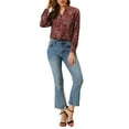 thumbnail image 3 of INSPIRE CHIC Women's Button Down V Neck Long Sleeve Floral Blouse XS Burgundy, 3 of 9