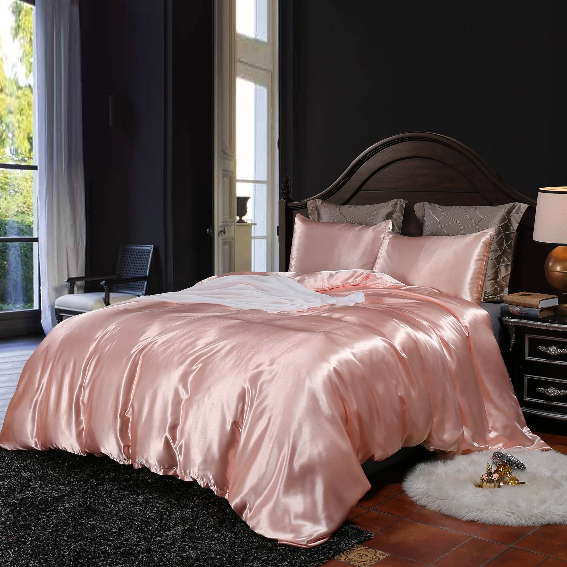 Move Over Pink Satin Bedding Sets Girls Silk Like Satin Duvet Cover Set Twin Solid Pattern No