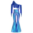 thumbnail image 4 of TTAO Kids Girls 70s Disco Clothes Set Shiny Metallic Fringed Crop Top And Bell-bottom Pants Wedding Birthday Partywear Royal Blue 16, 4 of 7