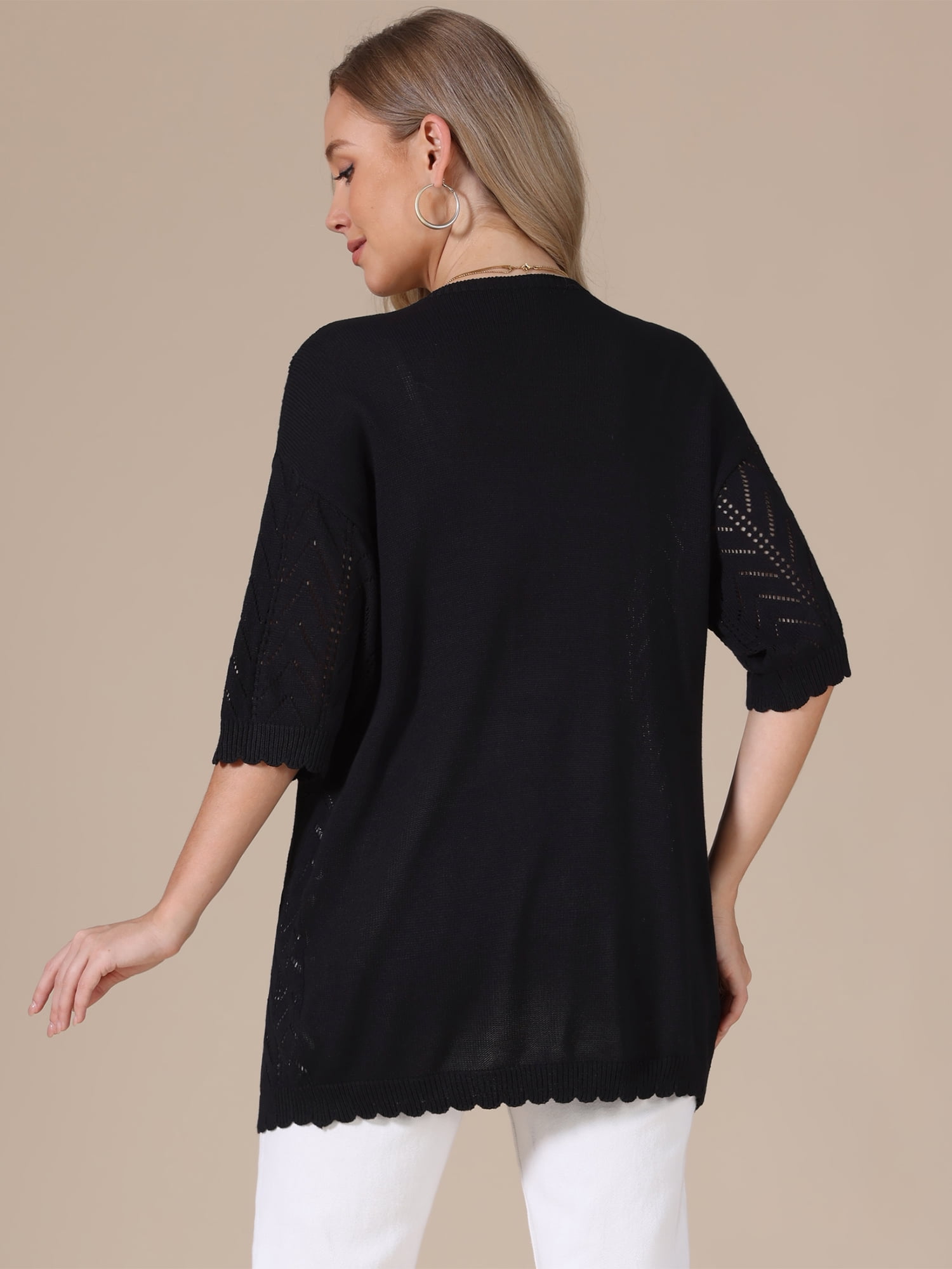 DARING DIVA Women's Lightweight Open Front Crochet Cardigan Sweaters L Black