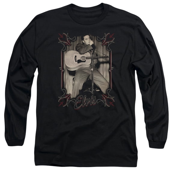 Elvis Presley Elvis Pinstripes Adult Long Sleeve T-Shirt Black
