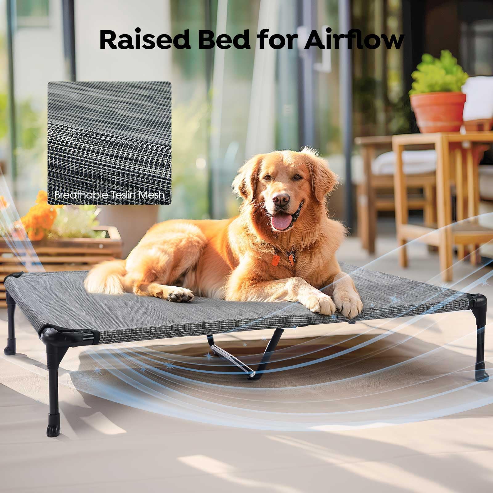 Elevated Dog Bed Add Removable Waterproof Bolster Cushion Mat  Raised Pet With Breathable Teslin Mesh No-slip Feet Sofa For Indoor Outdoor Xxlarge Black