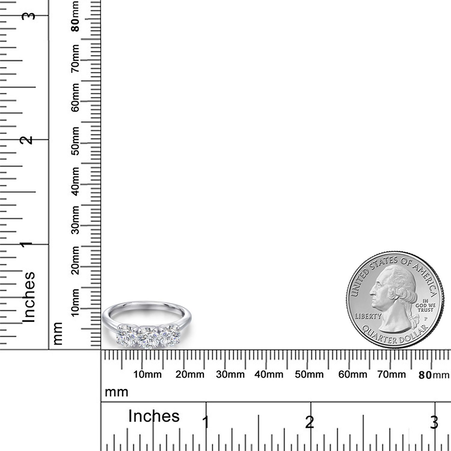 Gem Stone King 1.50 Cttw Lab Grown Diamond 3-Stone Engagement Ring for Women | 925 Sterling Silver | Round 5MM | Gemstone April Birthstone | DEF Color | VVS-VS Clarity (Size 8)