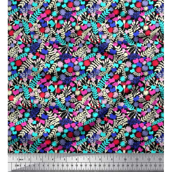 Soimoi Rayon Fabric Leaves & Floral Artistic Fabric Prints by Yard 56 Inch Wide