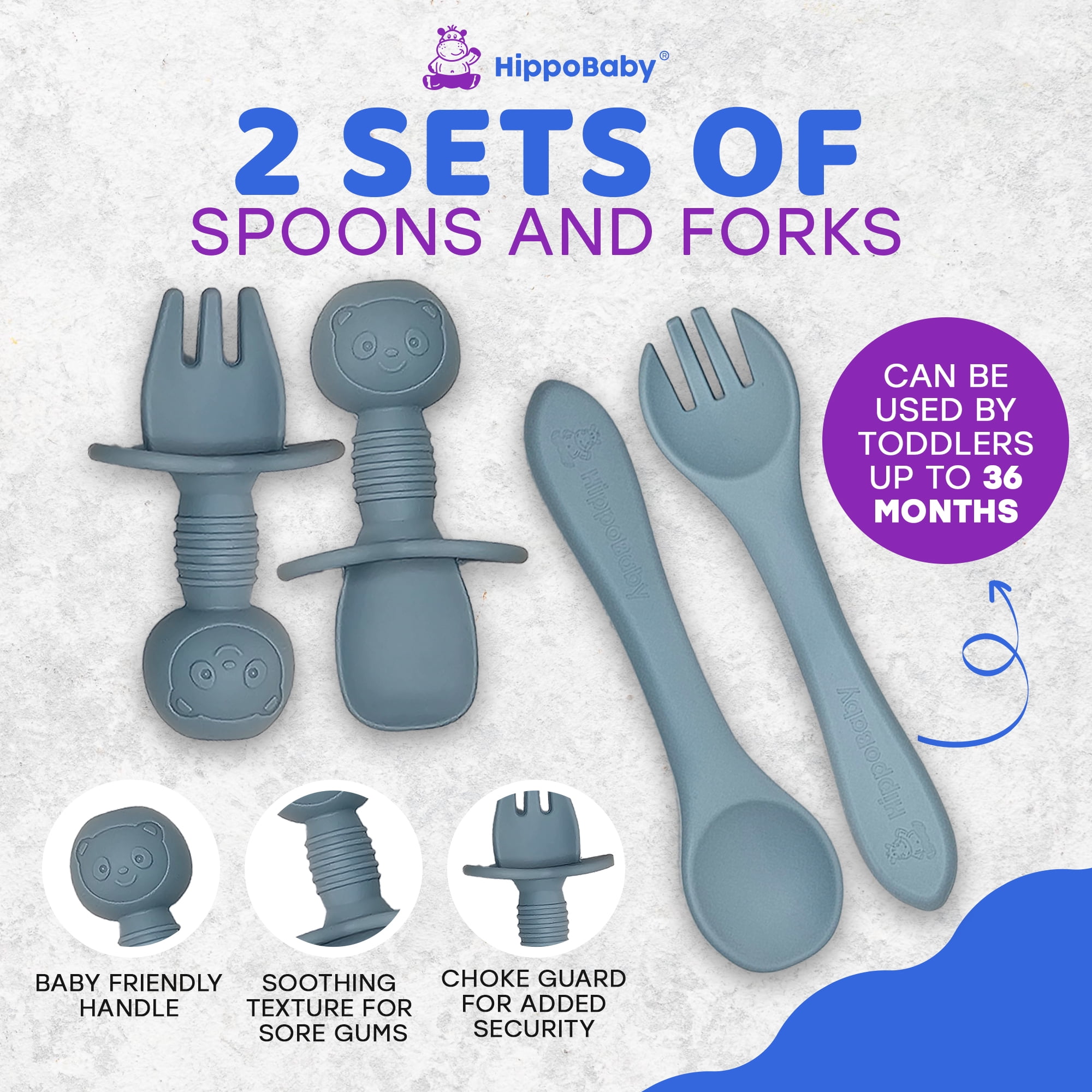 HippoBaby 10 Piece Silicone Baby Feeding Set with Bib, Cup, Divided Plate, Bowl, and Self-Feeding Spoons (Sky)