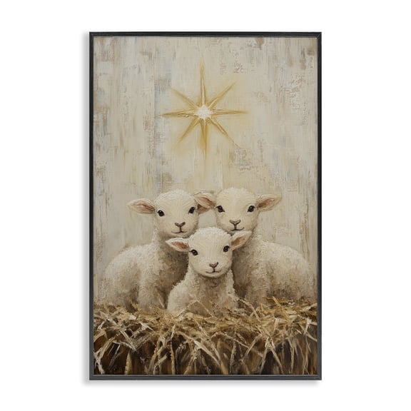 Christmas Lambs Trio Black Framed Giclee Art, design by Petal Prints Design