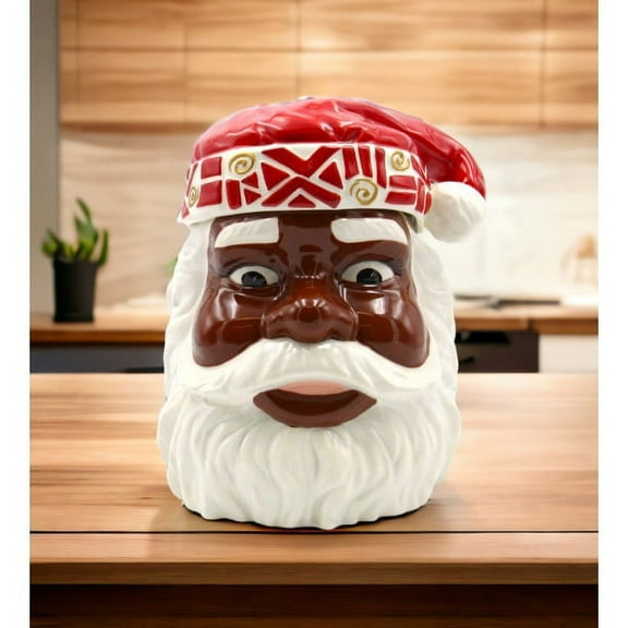 African American Santa Cookie Jar 9x7.75x10.25 Ceramic Holiday