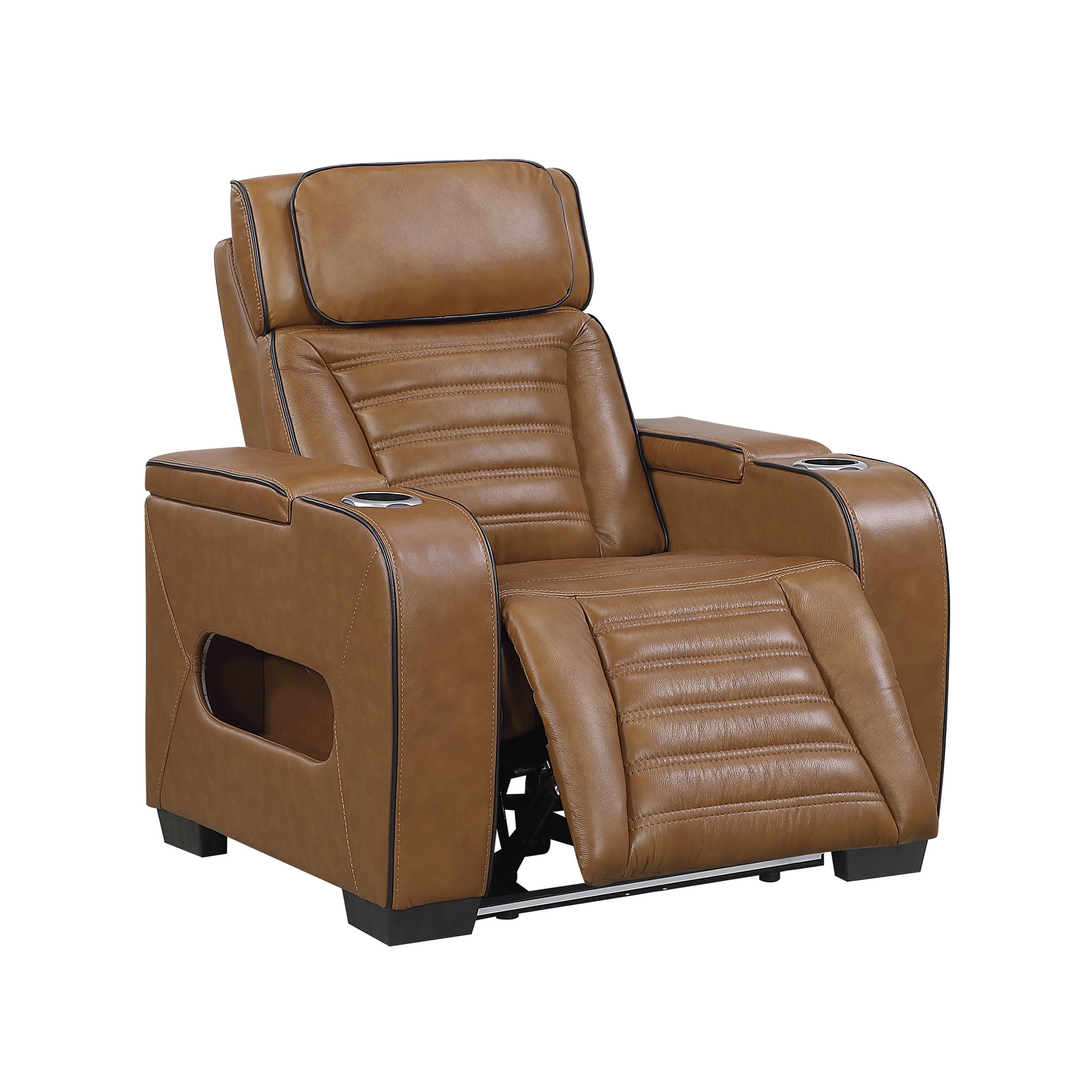 OakvillePark Elantra Leather Match Power Reclining Chair with Power Headrest/Cup holder/Storage Arms/Air Massage/Heat/LED Lighting and Charging Port, Brown