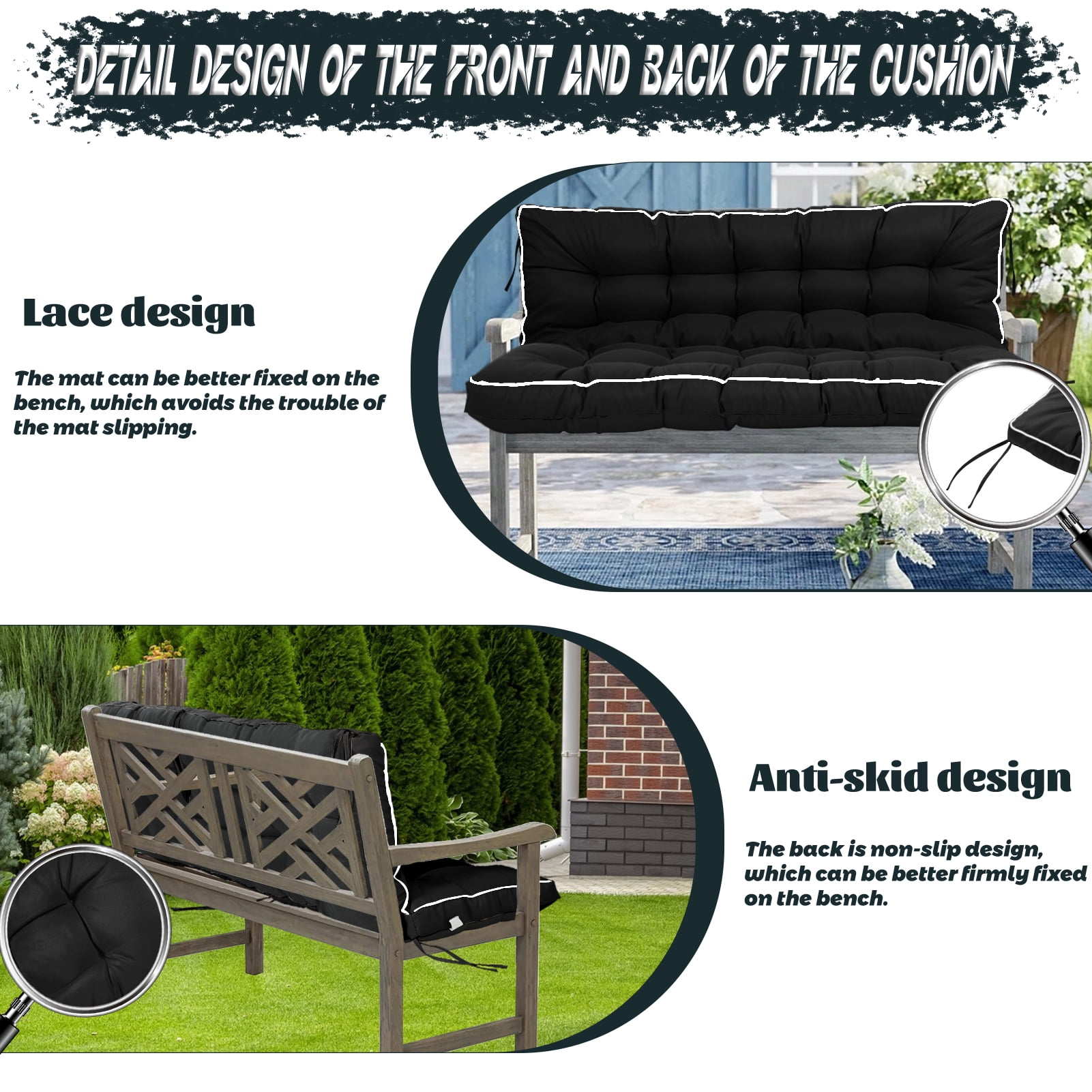 Replacement Cushions for Outdoor Swing, Swing Replacement Cushions Thicken 4" with Backrest, Waterproof Bench Cushions for Patio Furniture Porch Swing Cushions (Black)