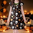 thumbnail image 2 of Curuila Toddler Child Girls Halloween Dress Flutter Sleeve Hallowmas Skull Print Crew Neck For Party Comfort Dresses Size 3-4 Years, 2 of 4
