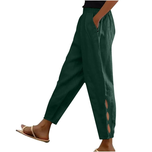 biudgviw Women's Capri Pants Elastic High Waisted Tapered Casual Trousers Lightweight Lounge Pants with Pockets