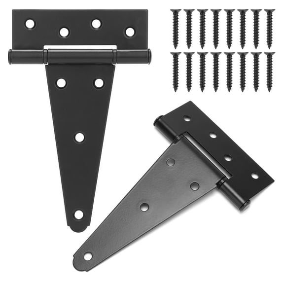 MODANU 2 Pcs 6" T-Strap Shed Door Hinges, Heavy Duty Black Tee Hings for Wooden Fence Gate, Outdoor T Hinges Barn Door Gate Hinges Hardware, Wrought Hinges Hardware
