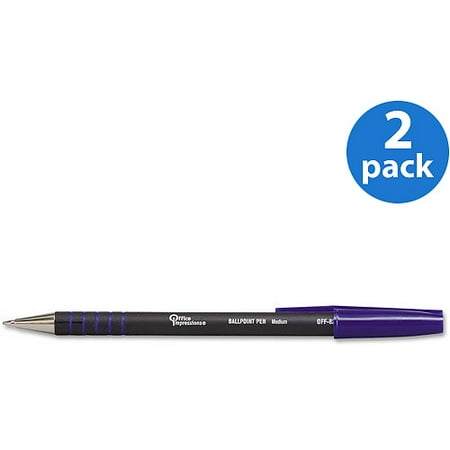 Office Impressions COMFORT GRIP BALLPOINT STICK PEN, BLUE INK, MEDIUM, 12/Pack, 2 Packs