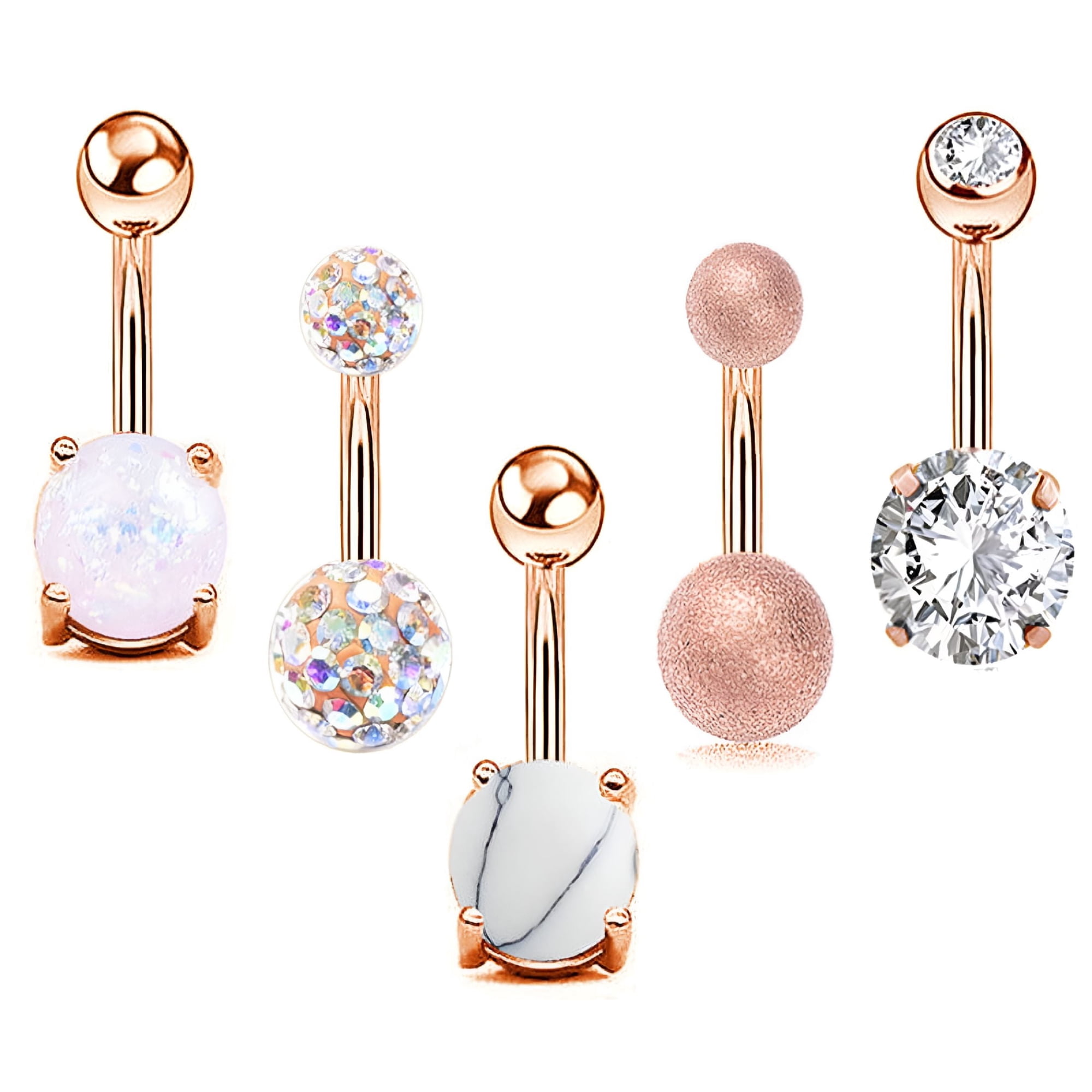 DESIGNICE 2026 New Belly Button Rings Surgical Steel Cz with Retainers Navel Ring Barbell for Women Girls Body Piercing Jewelry Rose Gold Silver